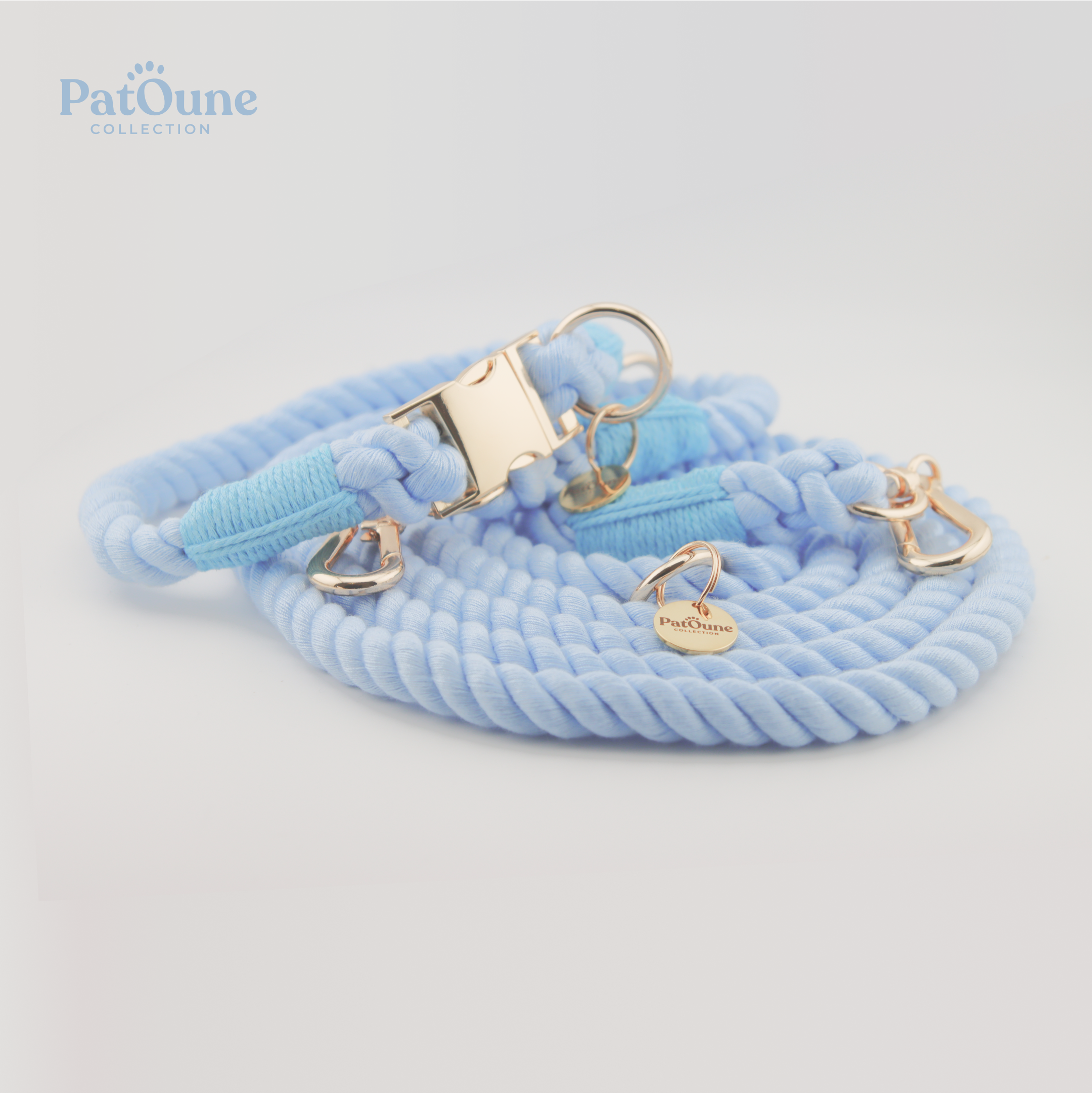 Ensemble Complet Chien Personnalisé en Corde - Bleu Clair